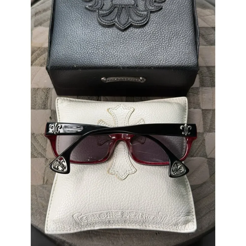 Chrome Hearts DRILLED Black Red Sunglasses Eyewear 53-18-145 w/ Case